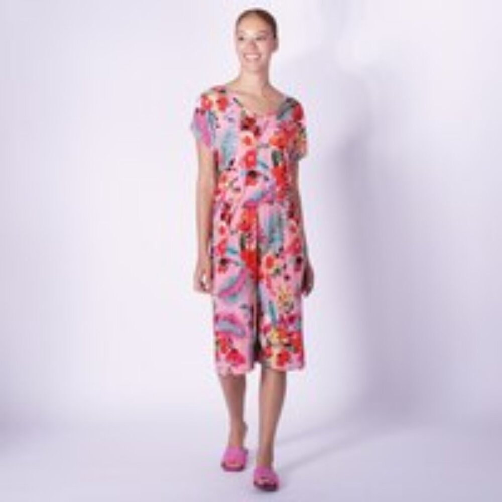 NWT Kim & Co. Printed Brazil Knit Knee Length Jumpsuit With Pockets